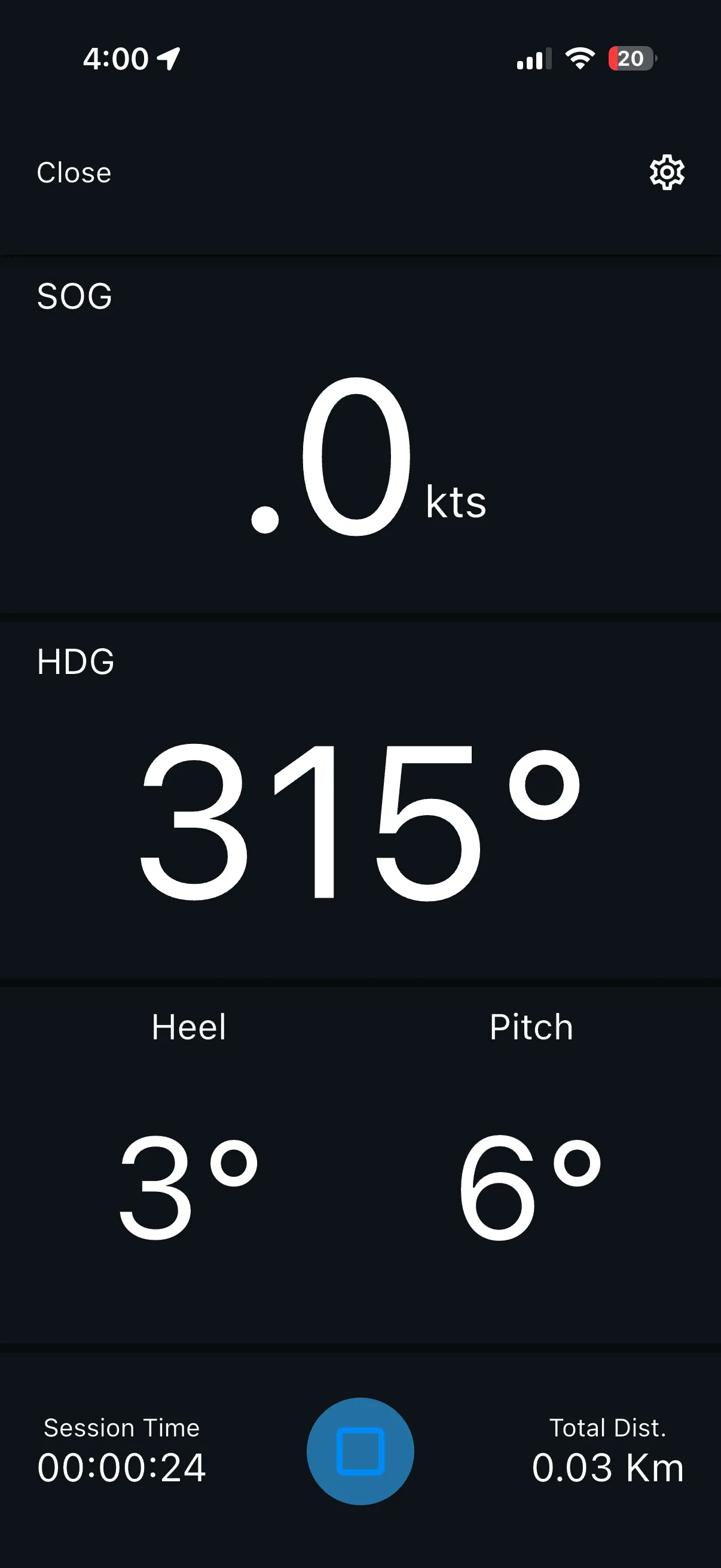 Vantage app – recording an active session