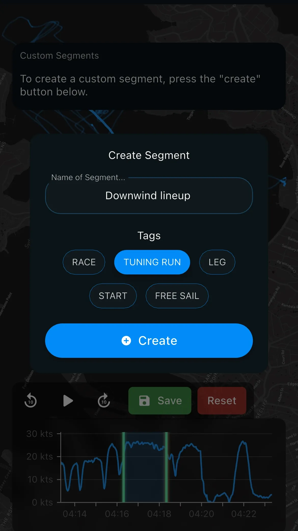 Save and define segments in the leg replay